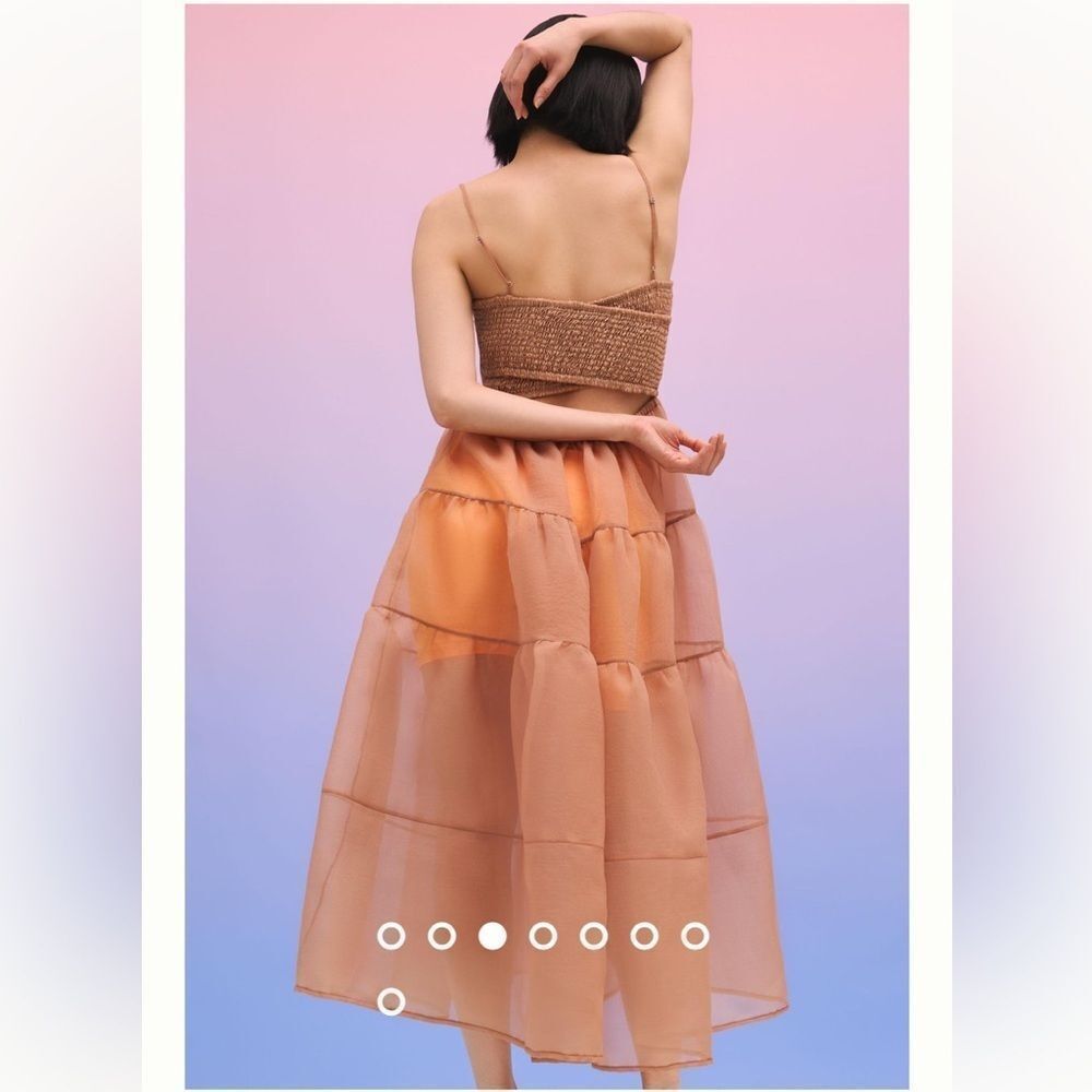 Anthropologie X OhSevenDays Tiered Sheer Midi Dress Size XS color blush - Picture 4 of 11